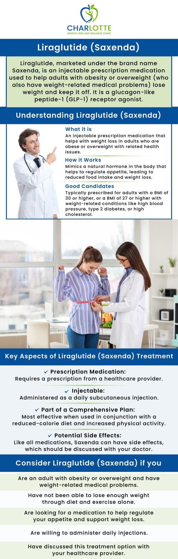 At Charlotte Weight Loss and Wellness Clinic, Dr. Joseph Okoye offers Liraglutide (Saxenda) as a medically supervised option for patients seeking effective weight loss support. Saxenda is an FDA-approved injectable medication that works by helping to control appetite and reduce food intake. Under Dr. Okoye’s guidance, patients receive personalized care and monitoring to ensure safe use and optimal results as part of a comprehensive weight loss plan. For more information, contact us or request an appointment online. We are conveniently located at 1220 Eastway Drive, Suite C, Charlotte, NC 28205. At Charlotte Weight Loss and Wellness Clinic, Dr. Joseph Okoye offers Liraglutide (Saxenda) as a medically supervised option for patients seeking effective weight loss support. Saxenda is an FDA-approved injectable medication that works by helping to control appetite and reduce food intake. Under Dr. Okoye’s guidance, patients receive personalized care and monitoring to ensure safe use and optimal results as part of a comprehensive weight loss plan. For more information, contact us or request an appointment online. We are conveniently located at 1220 Eastway Drive, Suite C, Charlotte, NC 28205.