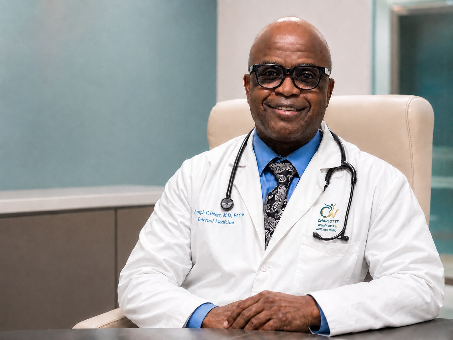 Dr. Joseph C. Okoye, M.D., board-certified internal medicine physician at Charlotte Weight Loss and Wellness Clinic